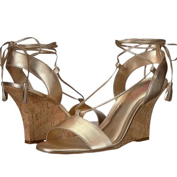 Lilly Pulitzer Gold Strappy Wedges NWOT - Picture 1 of 9